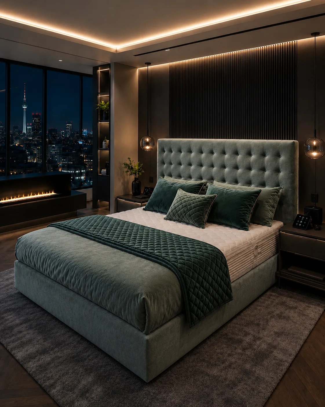 Boxspringbett mit gepolstertem Kopfteil