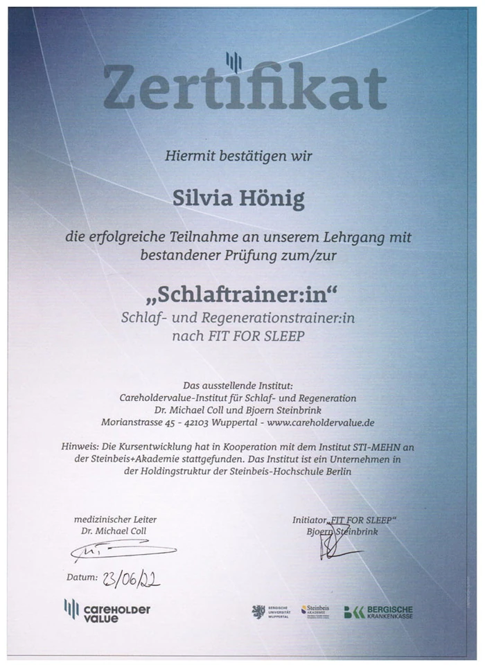 Zertifikat zur Schlaftrainerin – Silvia Hönig