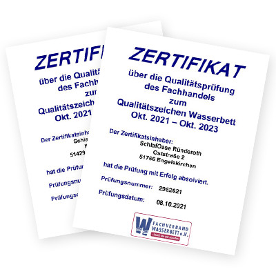 Zertifikate Fachverband Wasserbett e.V. für die Filiale Ründeroth und Bensberg